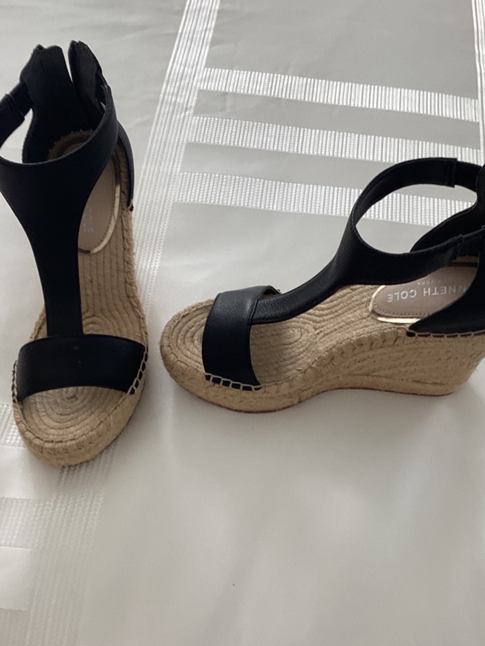 Kenneth Cole Black Espadrille Wedge Sandals with Ankle Strap
